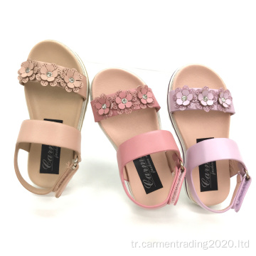 Tatlı kızlar düz pu sandalet çiçek parıltılı ayakkabılar